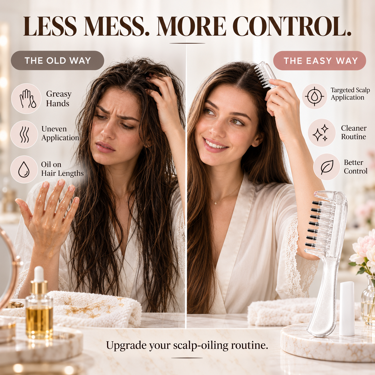 Traditional scalp oiling compared with the scalp applicator comb
