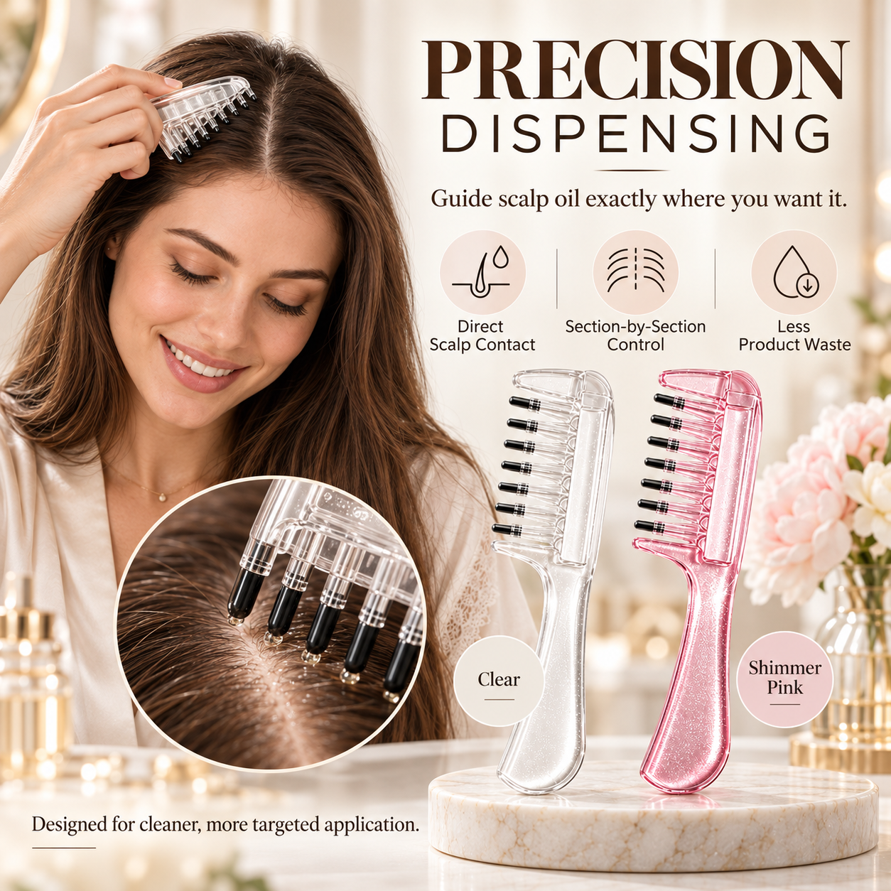 Precision scalp application with the clear scalp applicator comb