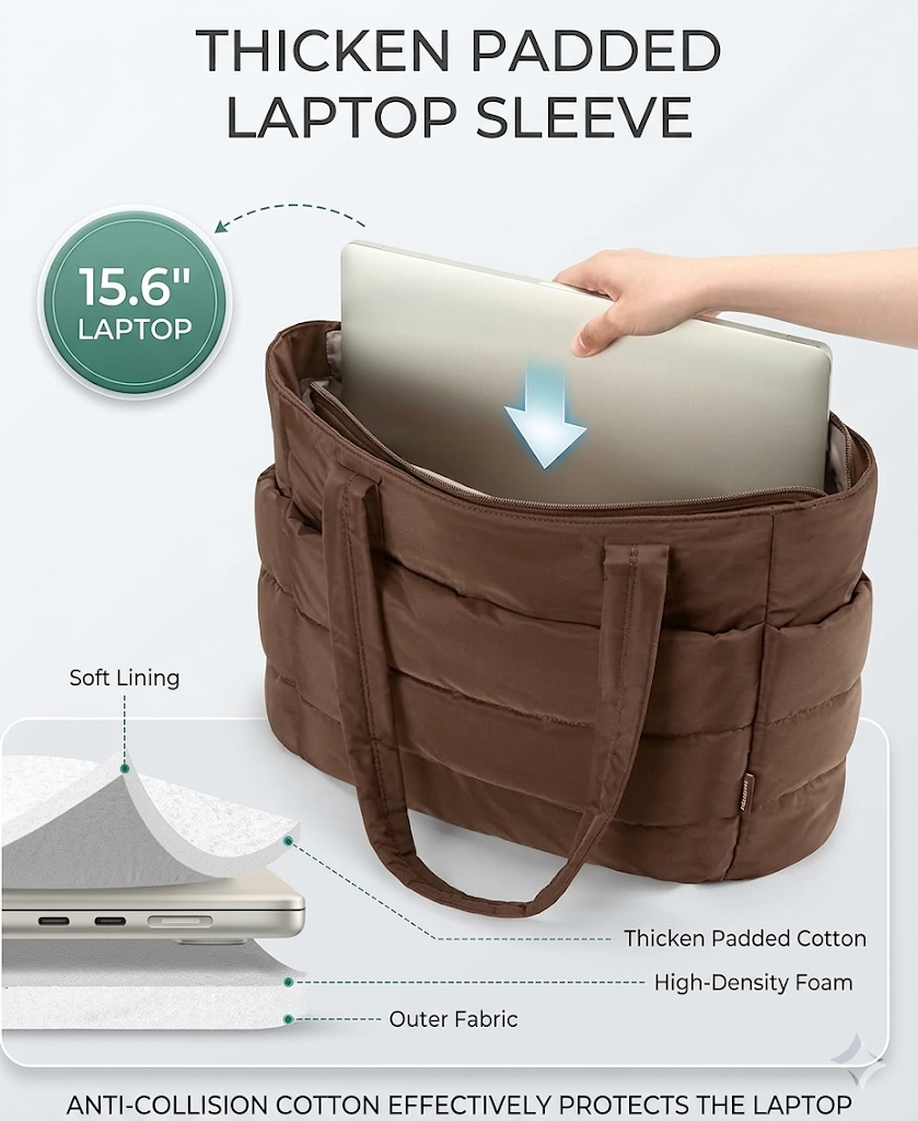 Large Capacity Quilted Tote Bag with Side Cup Holders
